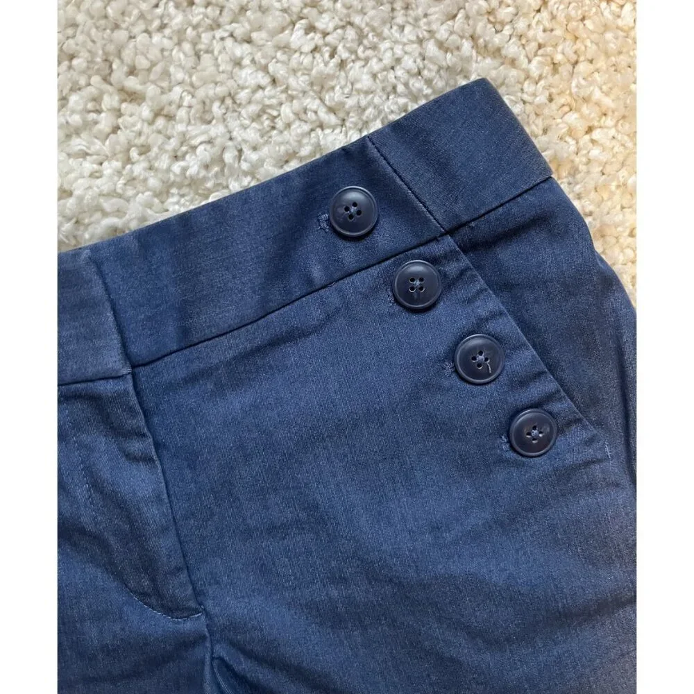 Loft The Riviera Button-Front Slate Blue Shorts Womens Size 2 Cotton Blend - Picture 2 of 4